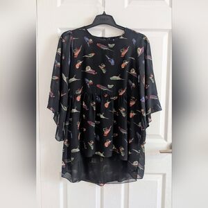 ASOS Black Bird Print  Peplum Womens Lined blouse dress sz 8